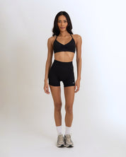 Front view of the Model Wearing a black Color Ease Form Shorts From OJA Wear Philippines - Activewear & Athleisure for Pilates and Workouts
