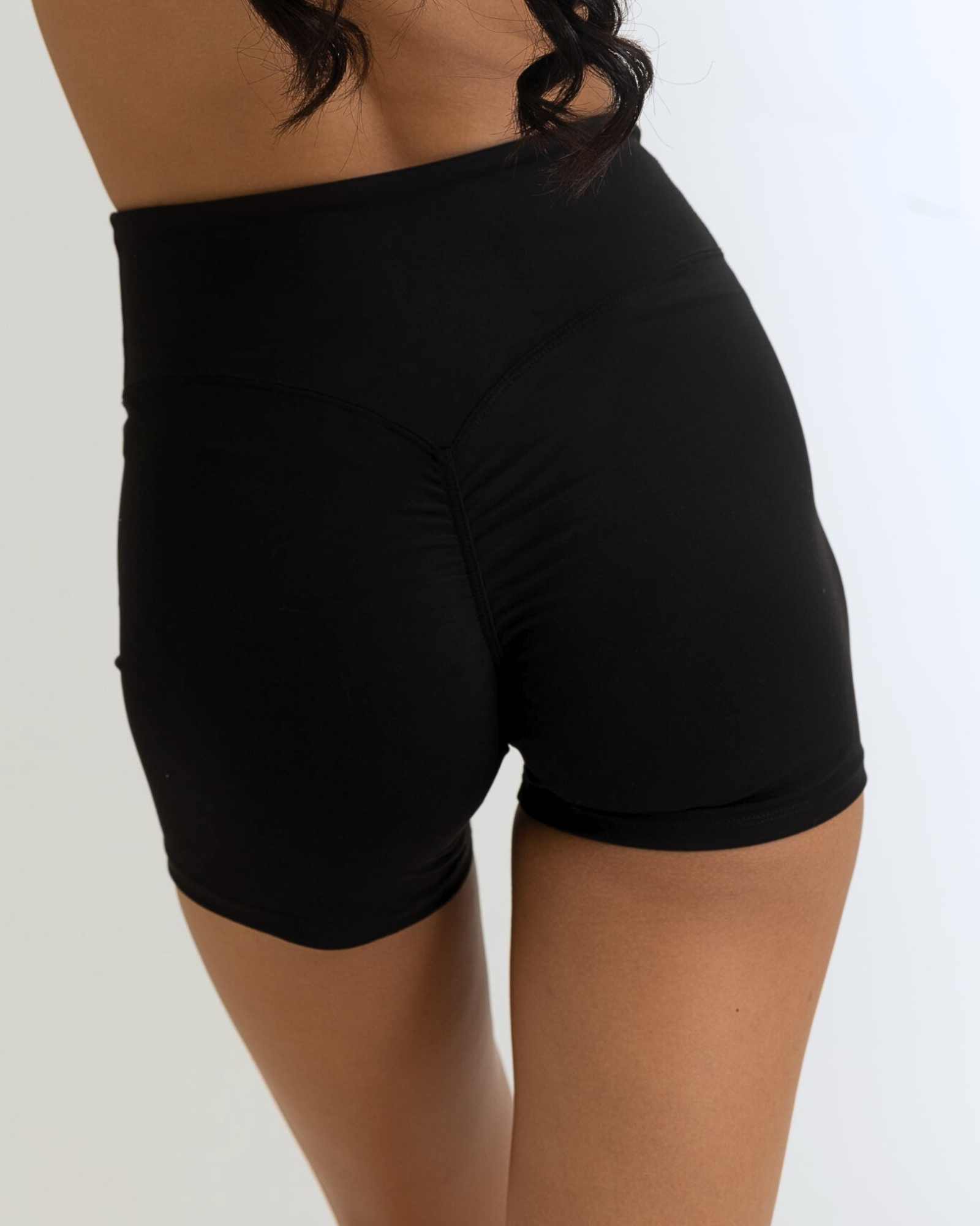 Back View Zoom Featuring Invisible Scrunch black Color Ease Form Shorts From OJA Wear Philippines - Activewear & Athleisure for Pilates and Workouts