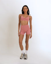 Front view of the Model Wearing a Dusty pink Color Ease Form Shorts From OJA Wear Philippines - Activewear & Athleisure for Pilates and Workouts