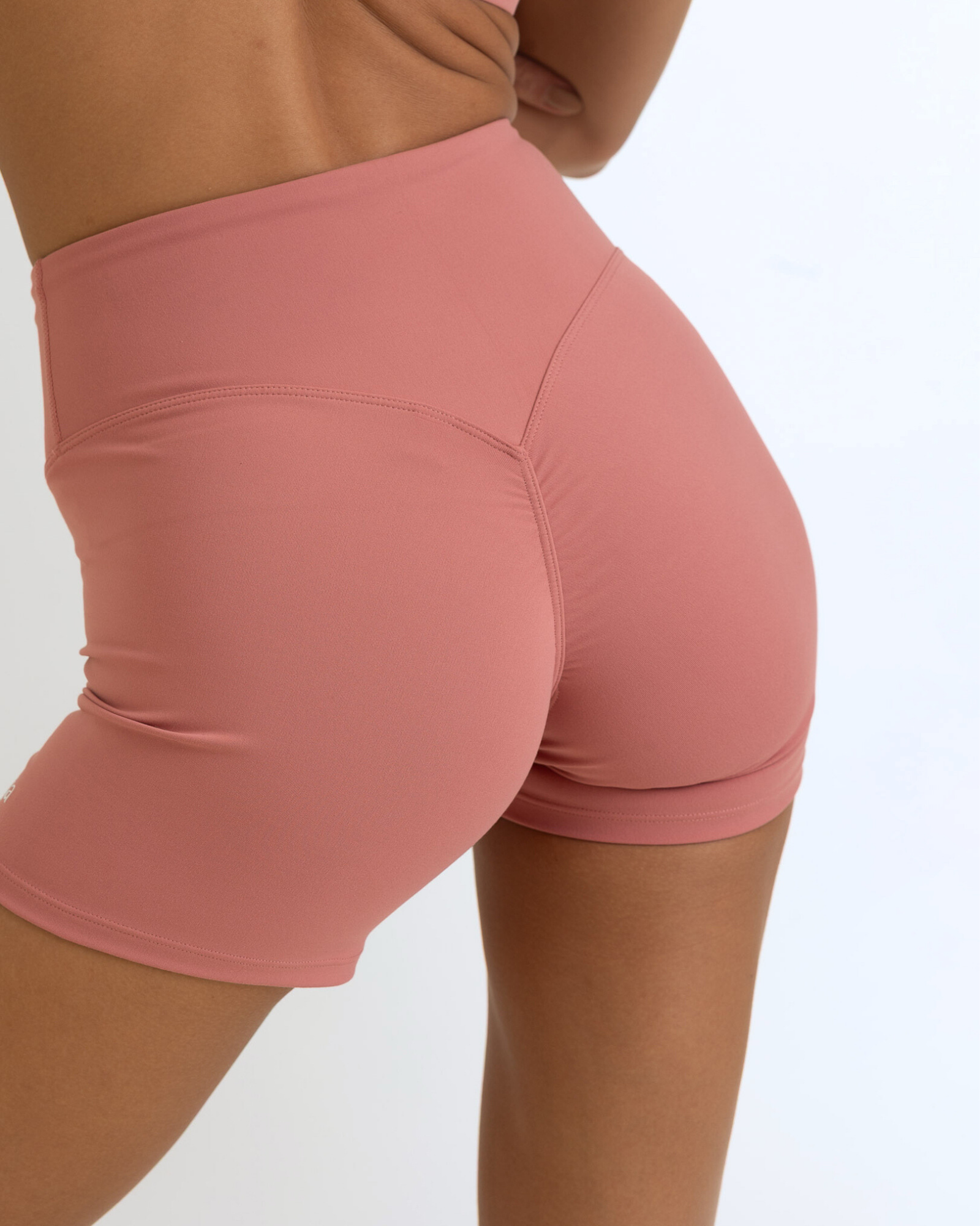 Back View Zoom Featuring Invisible Scrunch Dusty pink Color Ease Form Shorts From OJA Wear Philippines - Activewear & Athleisure for Pilates and Workouts