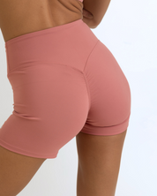 Back View Zoom Featuring Invisible Scrunch Dusty pink Color Ease Form Shorts From OJA Wear Philippines - Activewear & Athleisure for Pilates and Workouts