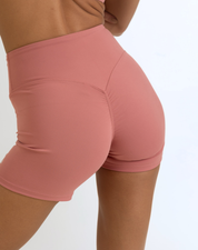Back View Zoom Featuring Invisible Scrunch Dusty pink Color Ease Form Shorts From OJA Wear Philippines - Activewear & Athleisure for Pilates and Workouts