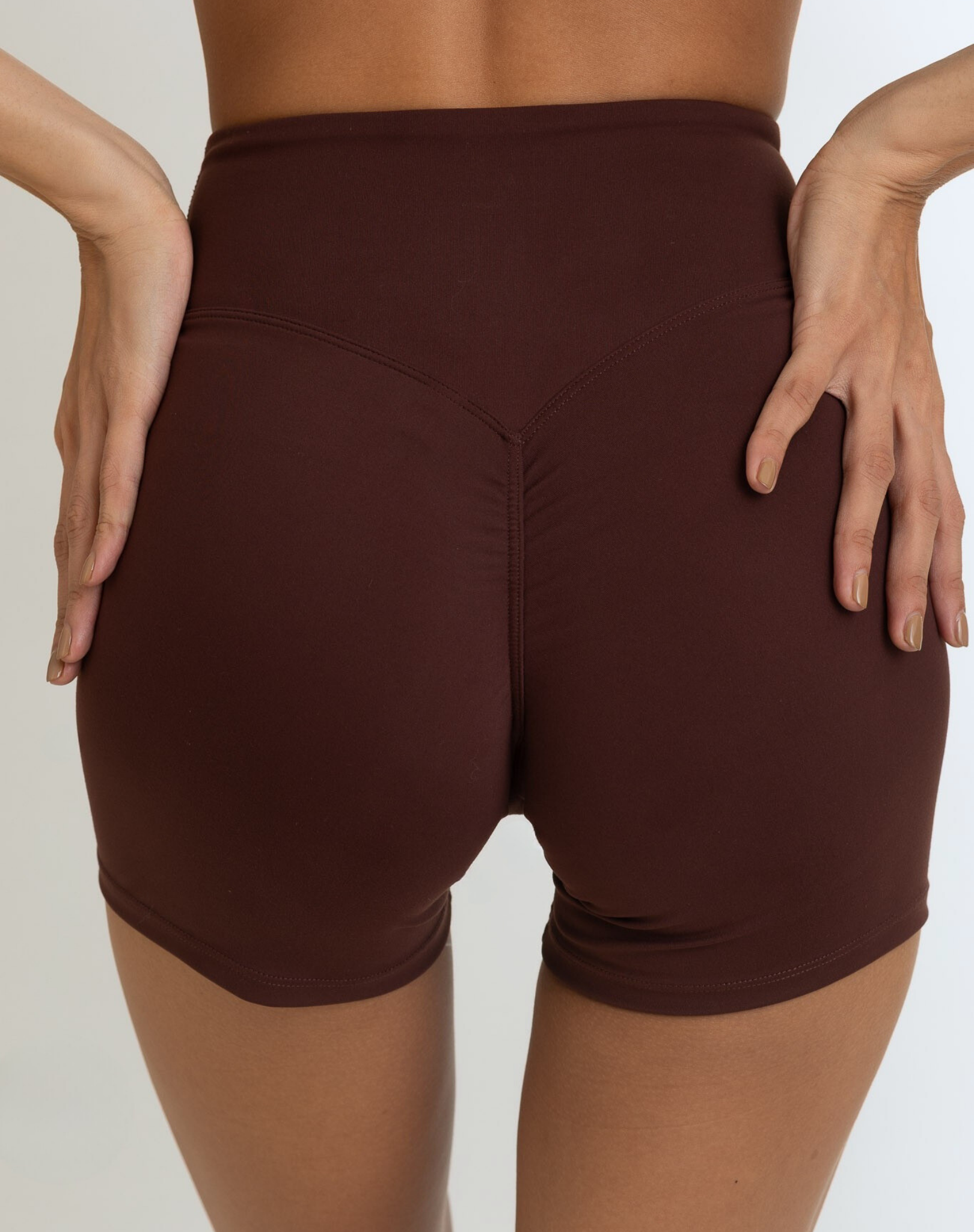 Back View Zoom Featuring Invisible Scrunch Espresso Color Ease Form Shorts From OJA Wear Philippines - Activewear & Athleisure for Pilates and Workouts