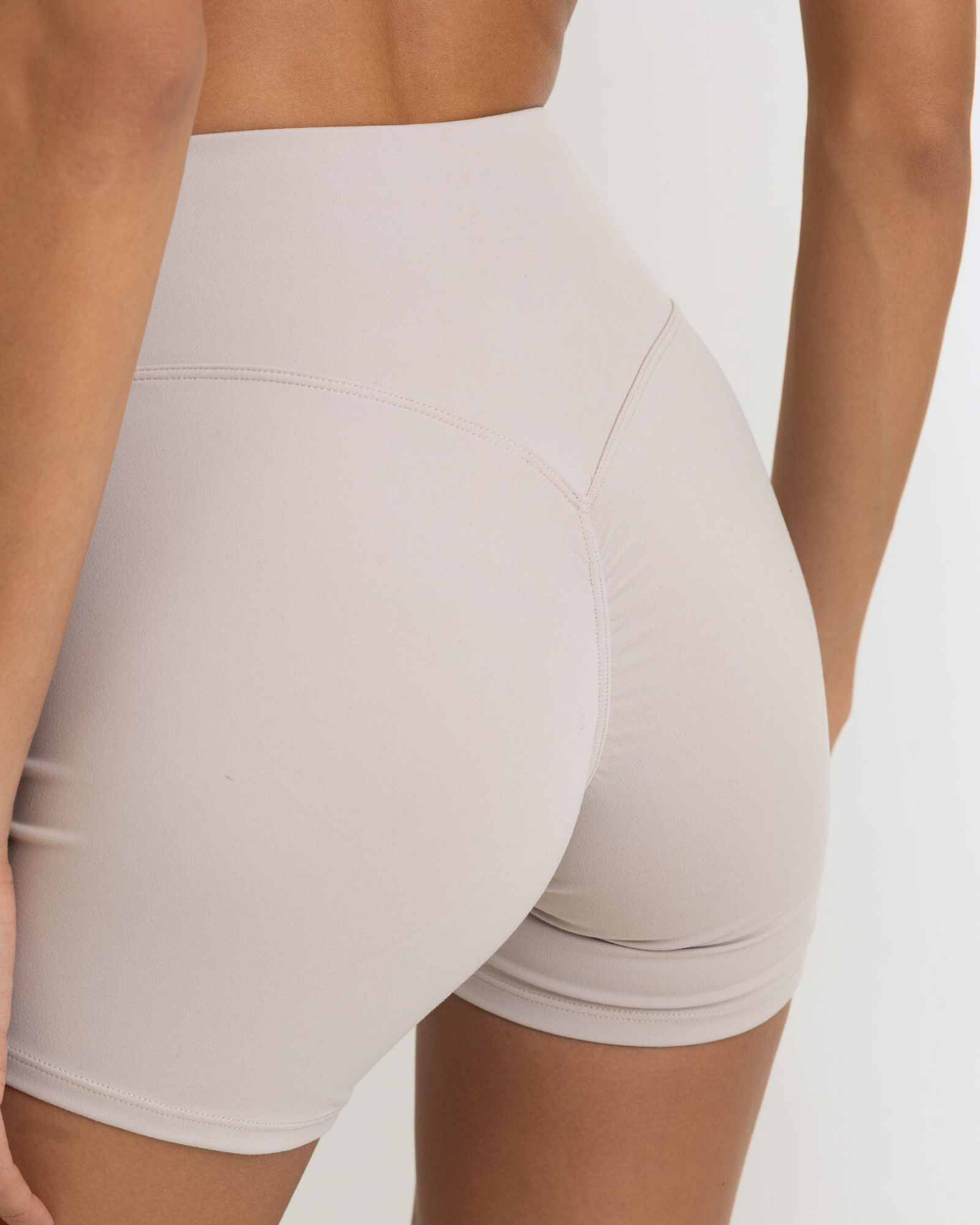 Back View Zoom Featuring Invisible Scrunch Grey White Color Ease Form Shorts From OJA Wear Philippines - Activewear & Athleisure for Pilates and Workouts