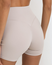 Back View Zoom Featuring Invisible Scrunch Grey White Color Ease Form Shorts From OJA Wear Philippines - Activewear & Athleisure for Pilates and Workouts