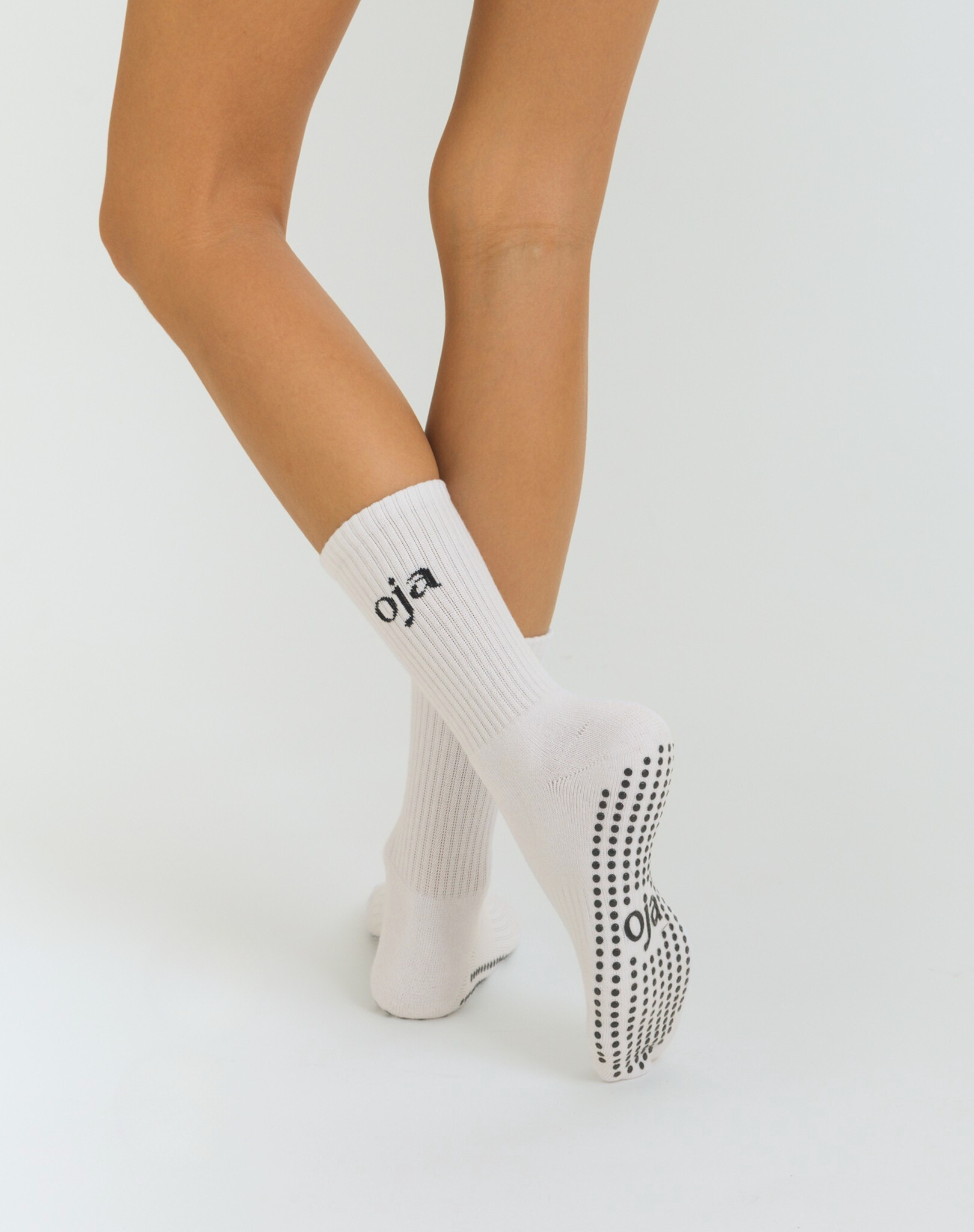 OJA Wear - Elevated Essentials Grip Socks - White with Black Embroiderry Logo - Premium Activewear & Athleisure for Pilates and Workouts - Philippines
