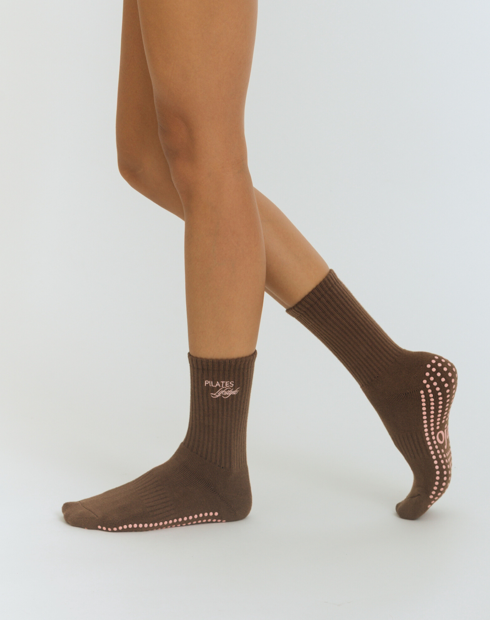 OJA Wear - Elevated Essentials Grip Socks - Espresso with pink Embroiderry - Premium Activewear & Athleisure for Pilates and Workouts - Philippines